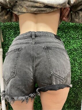 High-Rise Washed Black Denim Cutoff Shorts